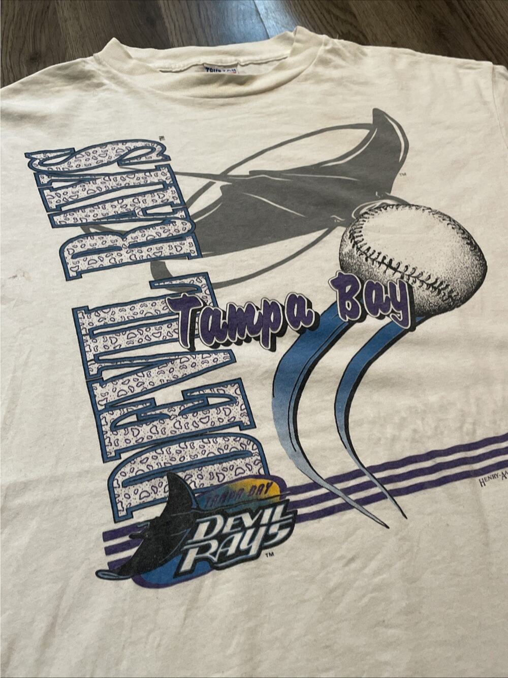 Vintage 1995 Tampa Bay Devil Rays T Shirt XL Single Stitch Henry Aaron USA True